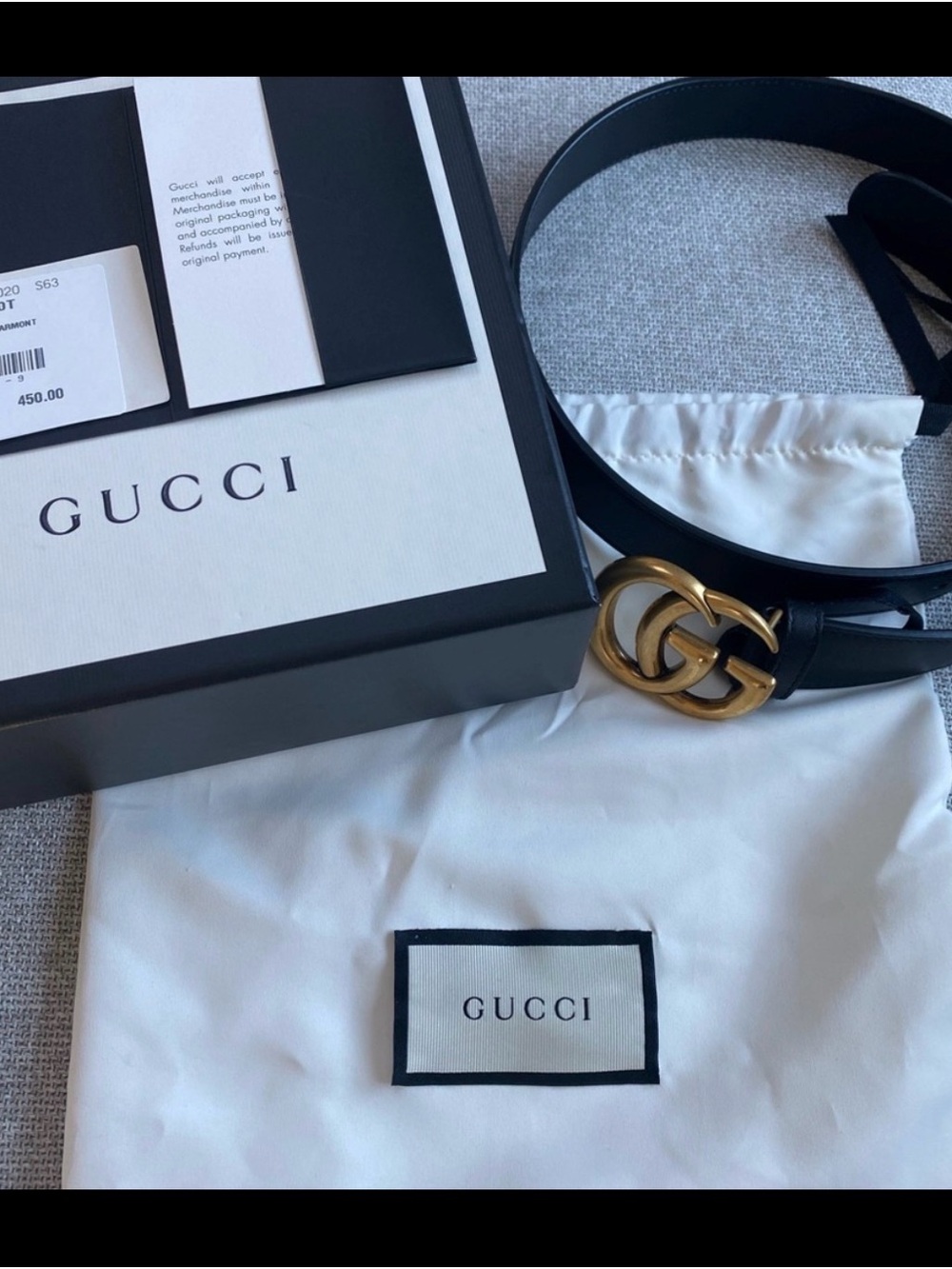 Gucci Black Leather Belt with Gold Double G Buckle